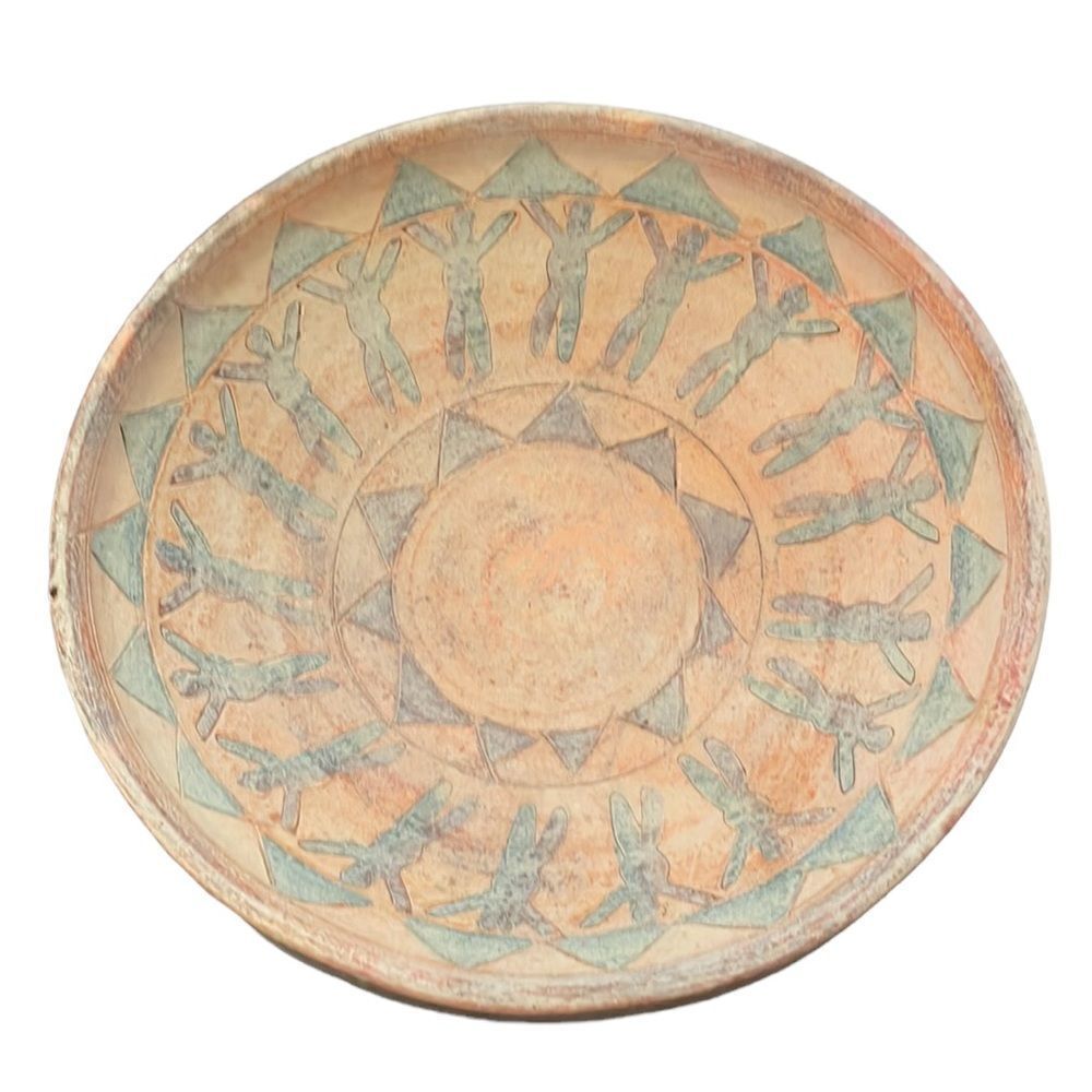 Faux Indian Clay/sandstone Bowl W/ A
I Of Triangles & Green Men
